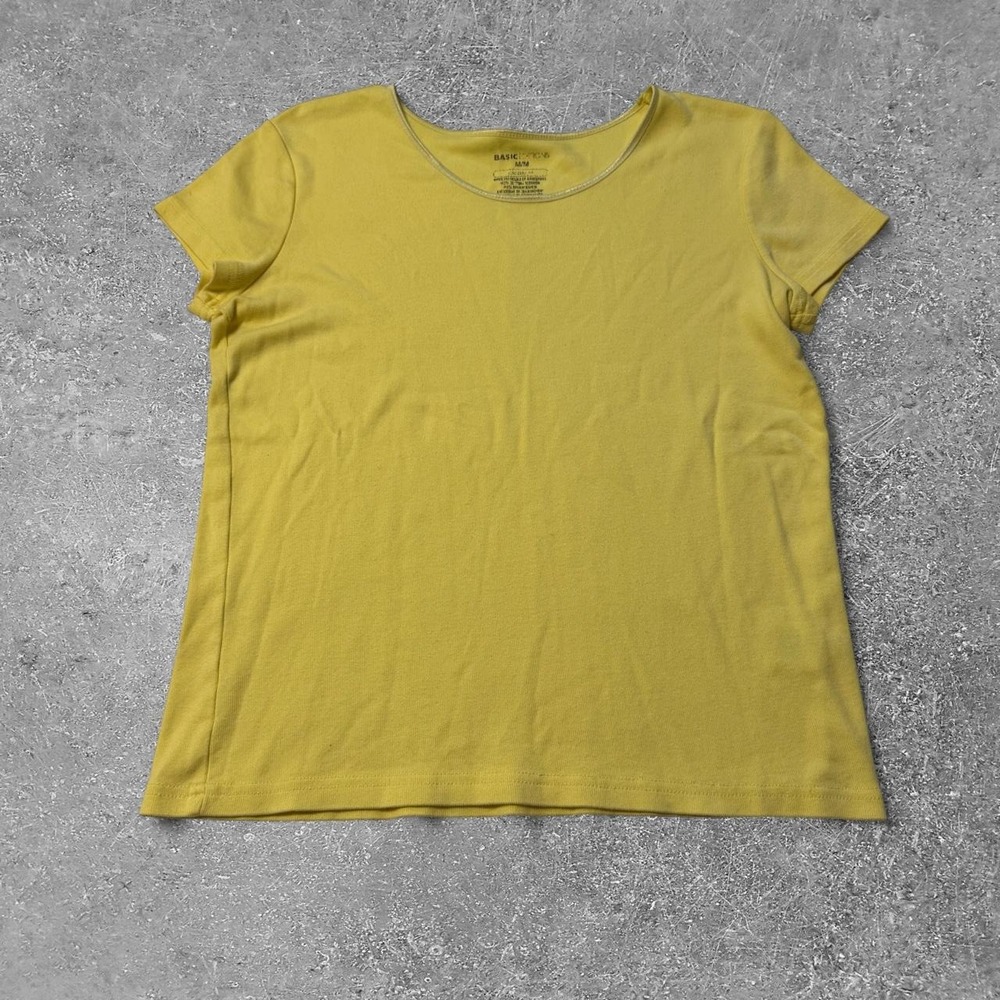 Vintage Basic Editions Yellow Baby Tee 90s Y2K Short Sleeve Scoop Neck Top M